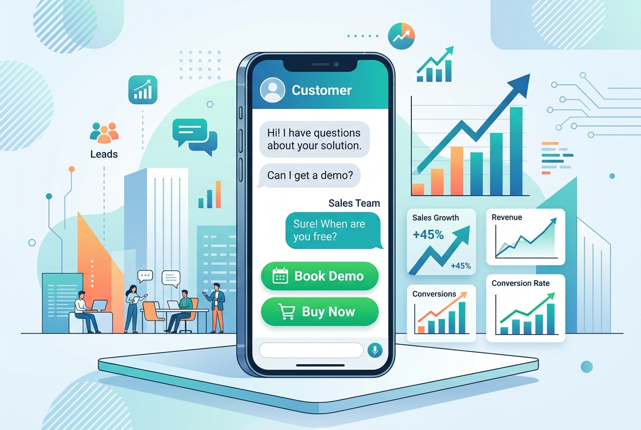 Conversational sales flow on screen representing automated engagement and team conversion