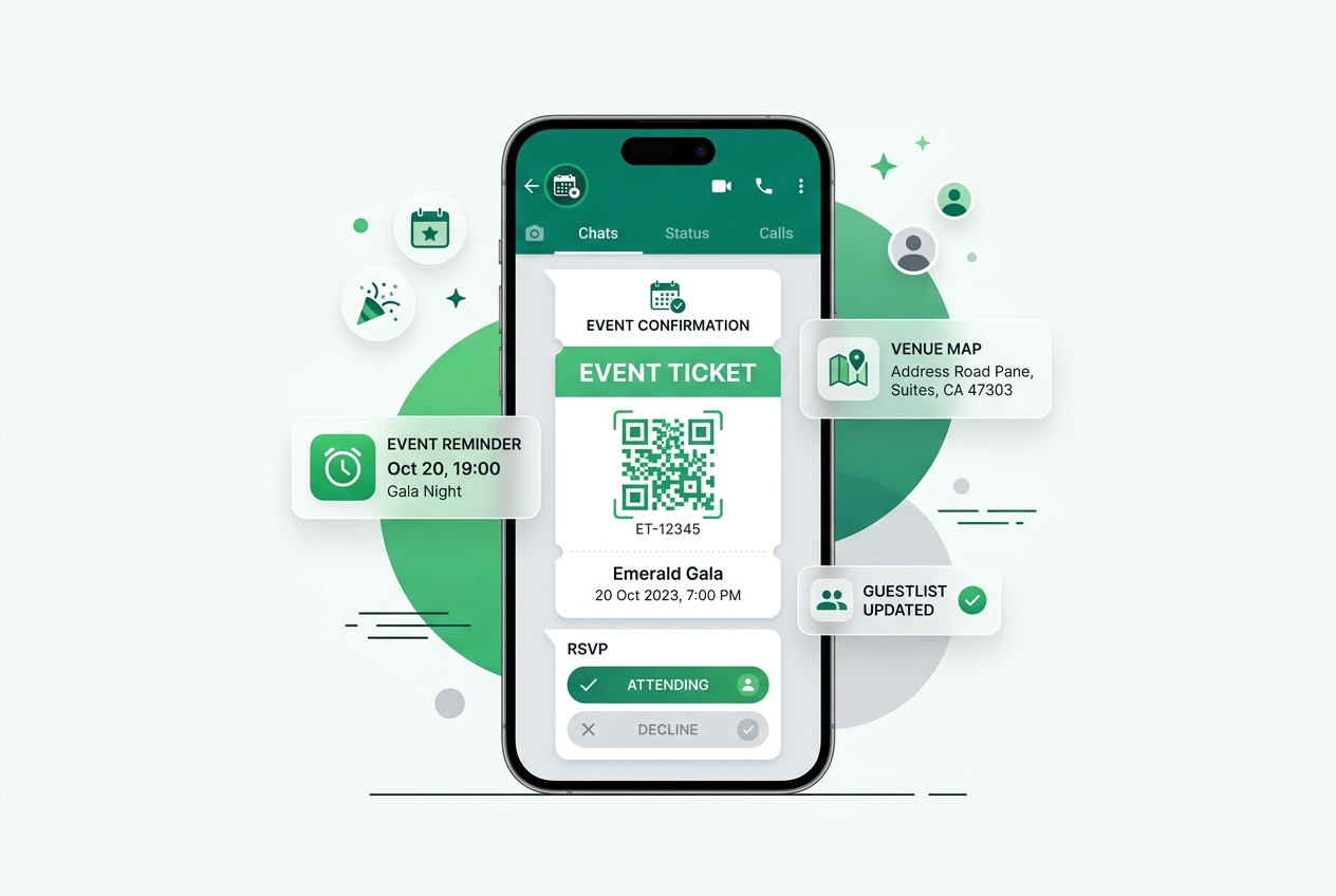 Event details and chats handled seamlessly inside WhatsApp